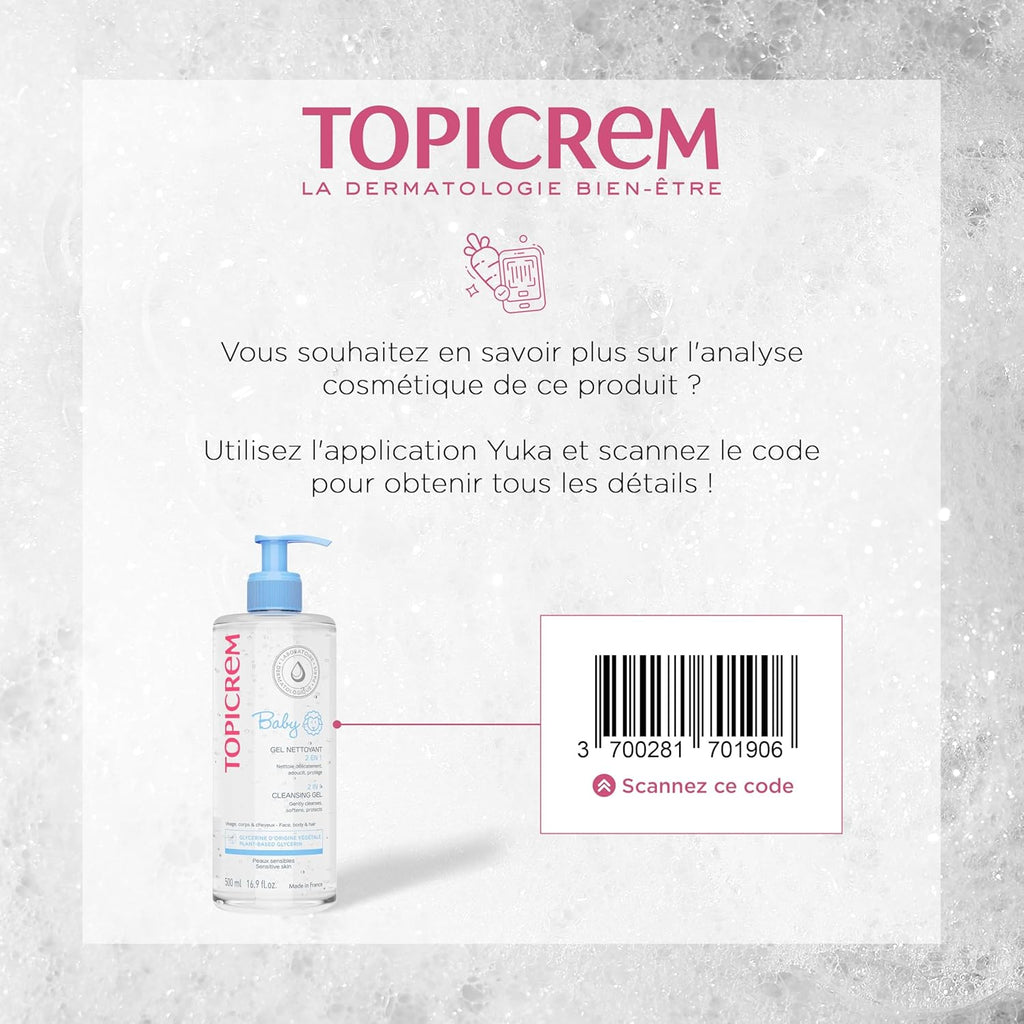 Topicrem Organic Baby Care 2-in-1 Cleansing Gel - Gentle Formula for Sensitive Skin | 500ml