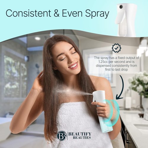 BeautifyBeauties Hair Spray Bottle - Ultra Fine Continuous Mister for Hairstyling & Skin Care | 6.8 Oz Black