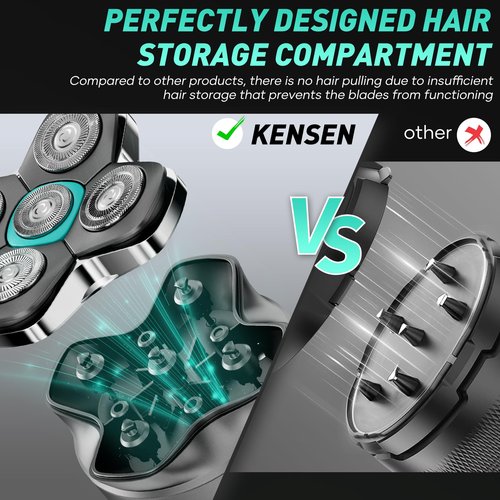 5D Head Shavers for Bald Men - Kensen 2025 Upgraded Large Hair Chamber Bald Head Shavers for Men, Christmas Gift Best Head Razor for Bald Mens Waterproof USB-C 160min Use for Home Office Travel (Blue)