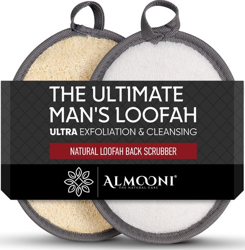 Sturdy Natural Loofah for Men, The Ultimate Men's Loofah Body Scrubber Made with Natural Egyptian Shower luffa Sponge, Bath Shower Sponge lufas for Men - 2 Count (1 Pack) - Gray