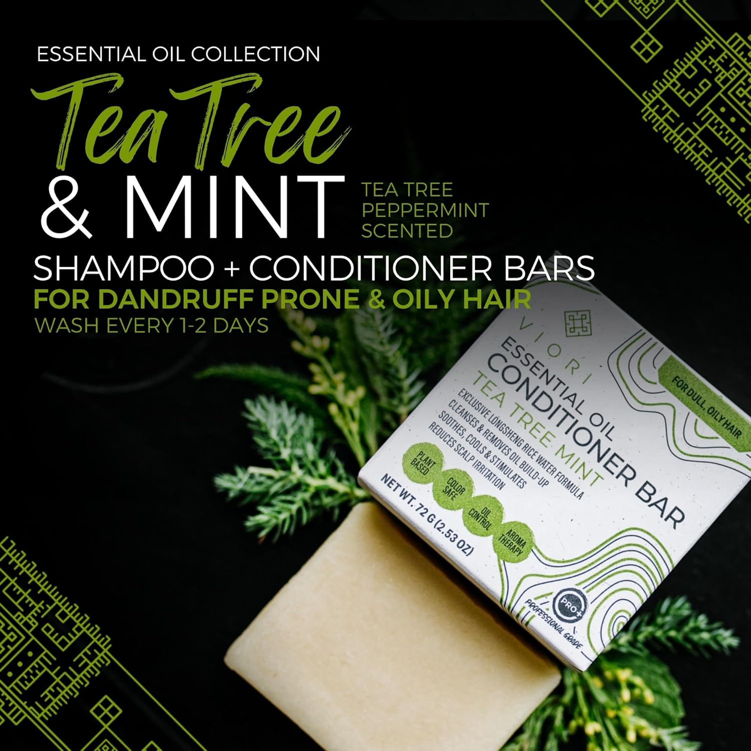 Viori Tea Tree Mint Conditioner Bar - Handcrafted Organic Formula with Rice Water | Nourishing & Eco-Friendly