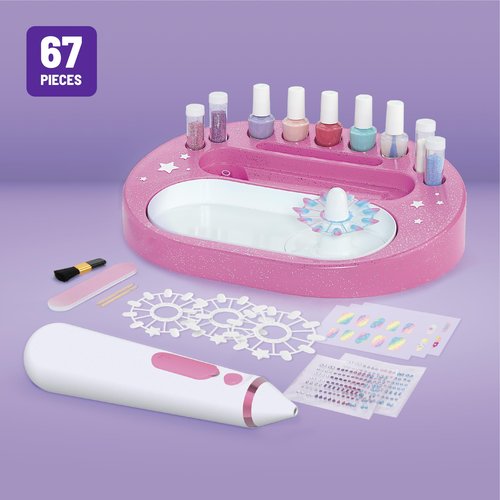 Claire's Kids Nail Art Kit, 67-Piece Airbrush Glitter Salon Nail Charms & Accessories Set, Polish, Press-On Nails, Stickers, Wraps, Girl Toys & Beauty Activity, Manicure Fashion Gift for Girls Age 8+