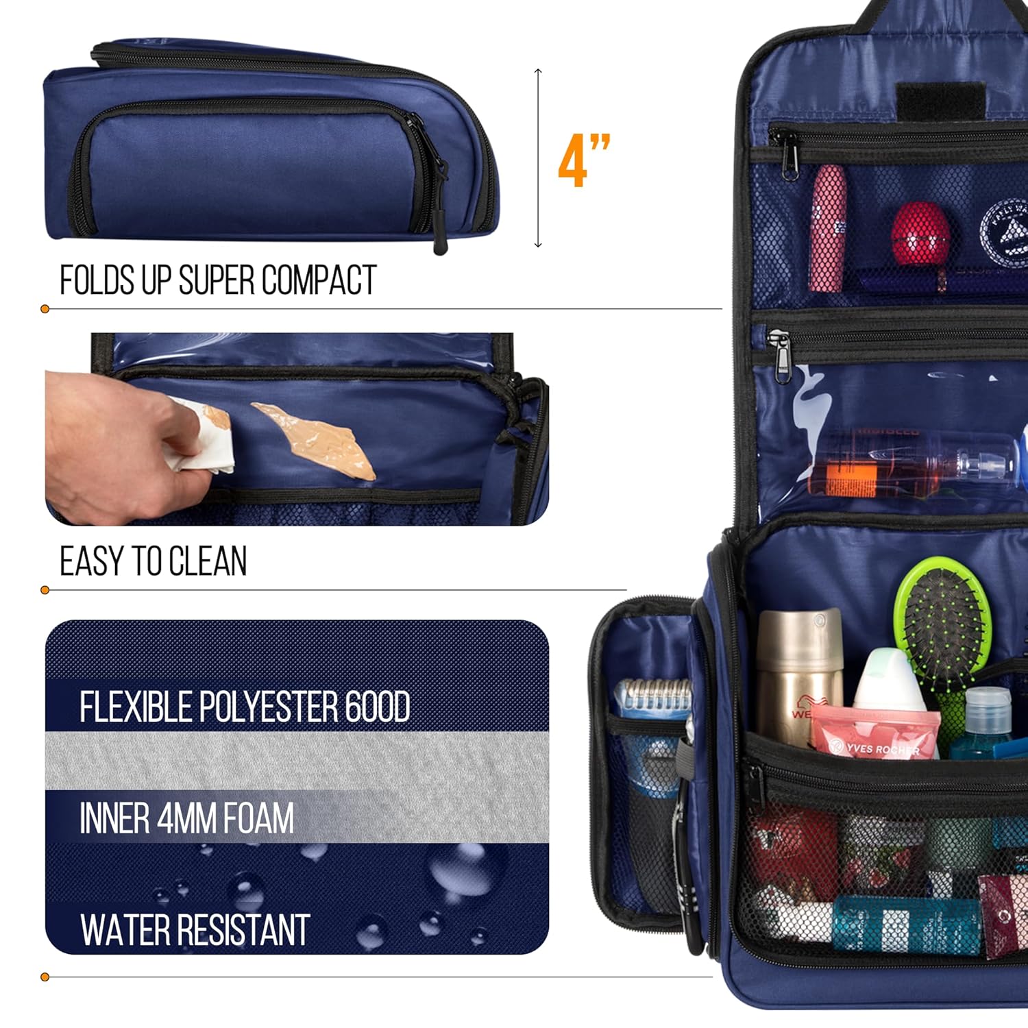 Travel Toiletry Bag | Large Waterproof Organizer for Men & Women - 19 Compartments, 10.6”x10.6”x3.2”