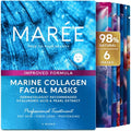 MAREE Collagen Facial Mask with Hyaluronic Acid — Sheet Face Mask Skincare — Centella Asiatica, Green & Red Algae Extract — Hydrating Facemask For Women Skin Care — Mascarillas Para La Cara — 6 Count