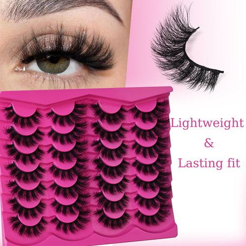 False Eyelashes Faux Mink Lashes Cat-Eye Look 18MM Wispy Long 3D Volume Fake Eyelash Strips 14 Pairs Pack,by INSPEAUTY