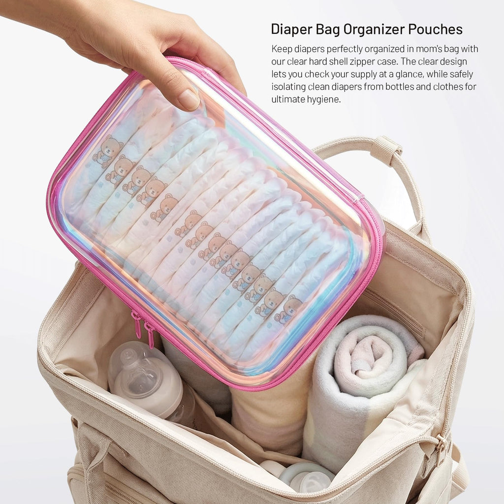 YSHXNX Clear Hard Shell Zipper Case,Makeup Bag,Iridescent Toiletry Bag,2pcs Large Capacity Water-resistant Toiletries Bag,Portable Travel Organizer and Storage,Bathroom Clear Cosmetic Case for Women