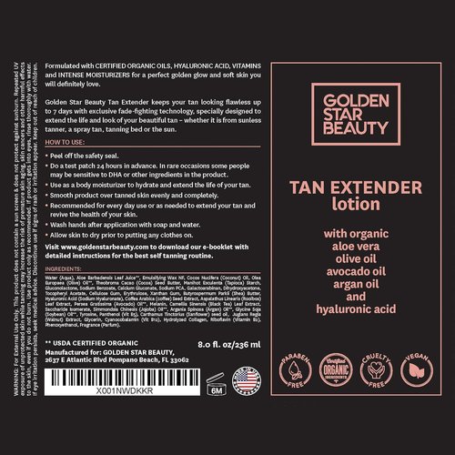 **Tan Extender Daily Moisturizer by [Brand Name] - Organic Oils & Hyaluronic Acid for Longer-Lasting Tan | 8 fl. oz.**