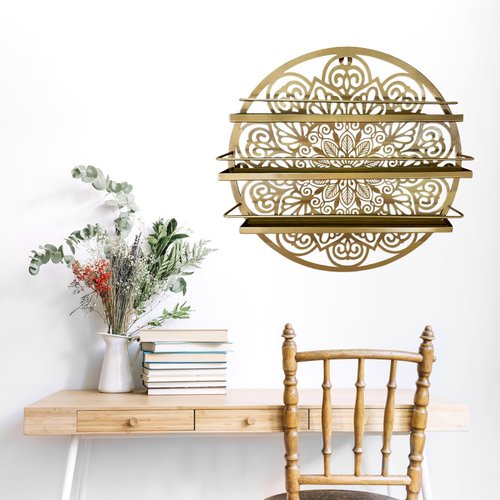 Luene Mandala Shape Shelves, Essential Oil & Nail Polish Organizer - Display Holder Storage Shelf Spice Rack - Black or Gold - Wall Mounted Round Oil Bottle Storage, Cosmetics Display Rack (Gold)