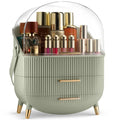Covered Makeup Cosmetic Countertop - Large Cosmetic Organizer - Trendy Oval Shape Storage for Skin Care Organizer - Clear Lid, Storage Drawers, Carry Handle - Cute Stylish Decor Solution (Green)