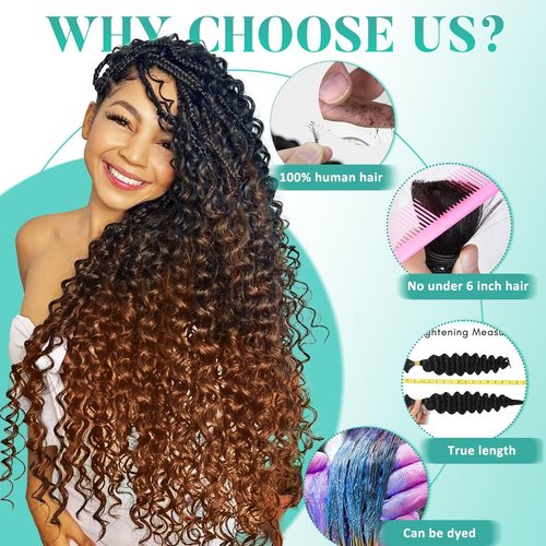 Human Braiding Hair for Boho Braids 16 Inch 120g Deep Wave Bulk Boho Human Hair for Braiding Curly Knotless Bohemian Braids 12A 100% Brazilian Virgin No Weft Extensions 3 Bundles/Pack Natural Black 1B