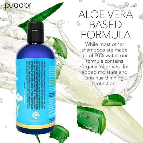 PURA D'OR Biotin Shampoo for Hair Thinning - Clinically Tested Herbal Blend - 16 Oz, Original Scent