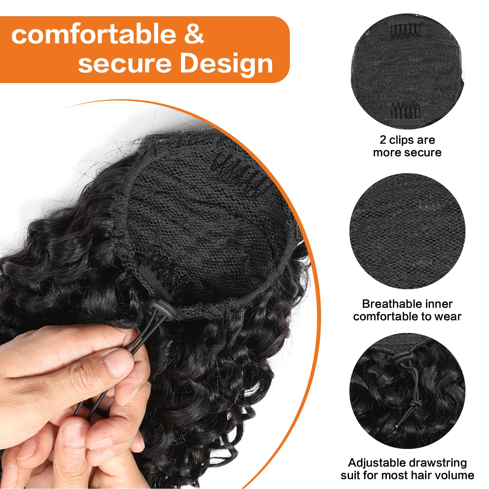 Yacurcur Water Wave Drawstring Ponytail Brazilian Remy Human Hair Ponytail Extensions for Black Women Ponytail Extension Human Hair Pieces Natural Black 16 Inch
