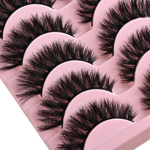 QUNETY Lashes Wispy False Eyelashes Cat Eye Lash Strips Natural Look Fake Mink Eyelash Pack 14 Pairs Lightweight Fluffy Cateye Strip Lashes Soft Cotton Band 6-13mm Demi Wispies Full Pestañas Postizas