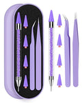 Rhinestone Picker Tool Set,Rhinestone Applicator Tool,Rhinestone Picker Dotting With 4 Extra Purple Replaceable Wax Head and 2 Tweezer (Purple)