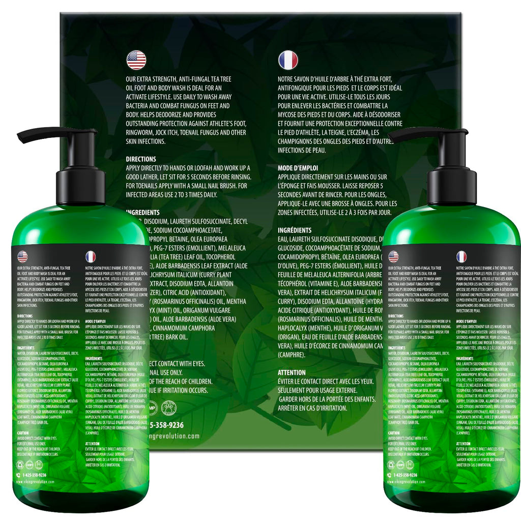 Viking Revolution Tea Tree Oil Body Wash Soap for Men - Helps Athlete's Foot, Toenail, Jock Itch, Eczema, Ringworm & Body Odors - Extra Strength Men's Body Wash (2 Pack)