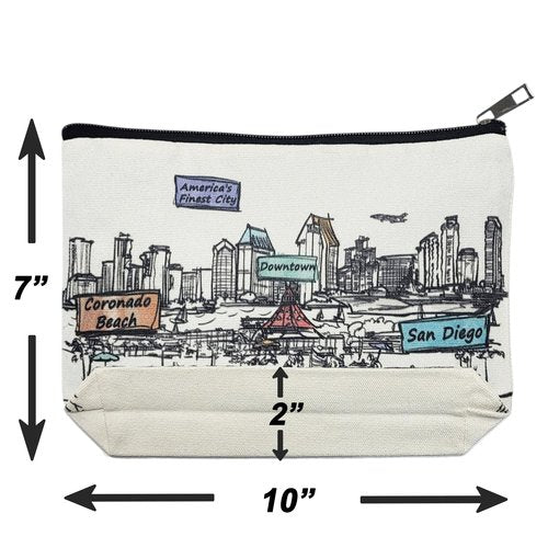 Beary Blu Cities Around the World Artwork Cosmetic Bag Series – Designed in USA, Travel Makeup Bag with Zipper, Souvenir Gift for Women, Artwork Organizer for Purse or Toiletry (San Diego)