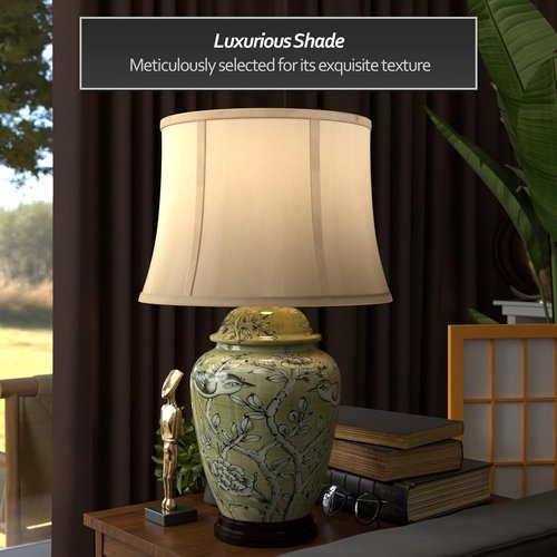 Red Lantern 25-Inch Jade Green Birds and Flowers Table Lamp - Elegant Home Décor Accent