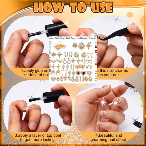 Lounsweer Gold Nail Charms and Gems Metal Crown Heart Butterfly Angel Luxury Crystal Diamonds Decor 3D Gold Rhinestones Shiny for Acrylic Nails Art Alloy Women Art Design DIY