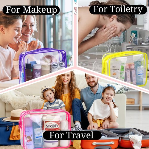CHICAUP 6 Pieces Clear Makeup Bags Bulk TSA Approved Toiletry Bag for Travel PVC Waterproof Clear Cosmetic Pouch with Zipper for Men and Women Carry-on Travel Essentials