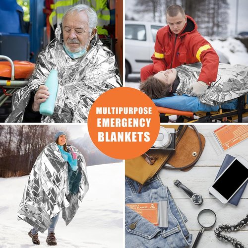 QIO CHUANG Emergency Mylar Thermal Blankets - 4-Pack Survival Blankets for Camping & Hiking