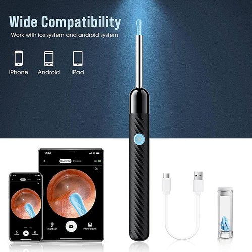 LEIPUT Ear Wax Removal Kit - 1080P Camera Ear Cleaner with 8-Piece Tool Set - Compatible with iOS & Android (Black)