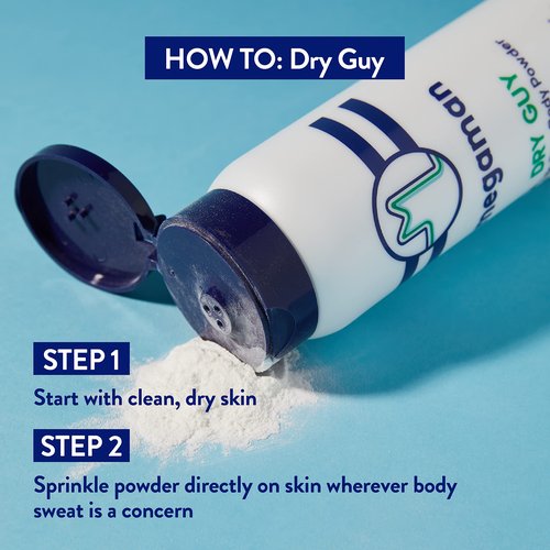 Megaman Sweat Absorbing Body Powder - Dry Guy | Prevents Chafing & Odor | Groin, Body, Feet & More | Talc-Free, All Natural | 6 oz