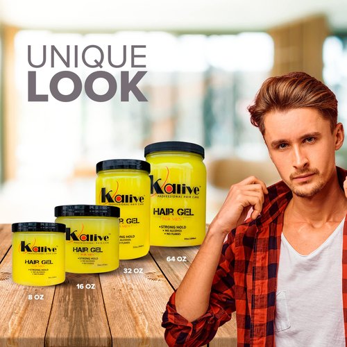 KALIVE Men's Hair Styling Gel 16 oz, (2-pack), Strong-Hold and Light Shine all day, Mens Hair Product fresh scent No Flaking or Alcohol