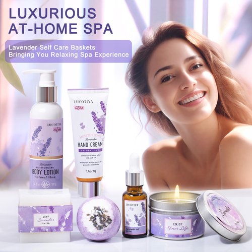 Lavender Spa Bath and Body Gift Set - Relaxing Self Care Baskets for Women - Birthday Gifts for Her, Sister, Mom, Wife