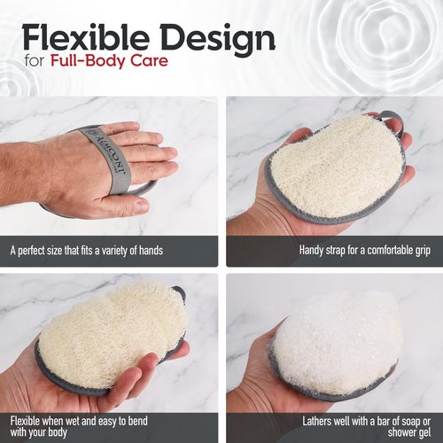 Sturdy Natural Loofah for Men, The Ultimate Men's Loofah Body Scrubber Made with Natural Egyptian Shower luffa Sponge, Bath Shower Sponge lufas for Men - 2 Count (1 Pack) - Gray