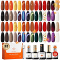 modelones 32 PCS Fall Gel Nail Polish Kit, 28 Colors Cat Eye Glitter Brown Red Orange Gel Polish with Base Coat, Glitter & Glossy & Matte Top Coat Soak Off LED Nail Art Kit Salon at Home