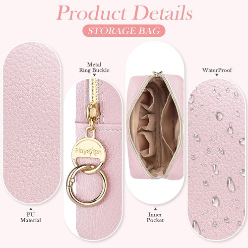 Playexen Small Makeup Bag for Purse, PU Leather Small Cosmetic Bag, Portable Toiletry Makeup Pouch Purse for Travel Daily Use, Wedding/Christmas/Birthday Gifts (Pink)