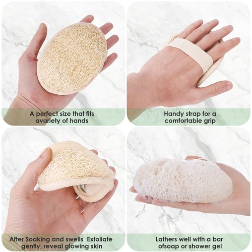 Treeswin Natural Loofah Sponge, 2 Pack Exfoliating Body Scrubber for Shower, Organic Biodegradable Bath Luffa with Thin/Thick Textures, Eco-Friendly Body Exfoliator for Men & Women, Hanging Rope