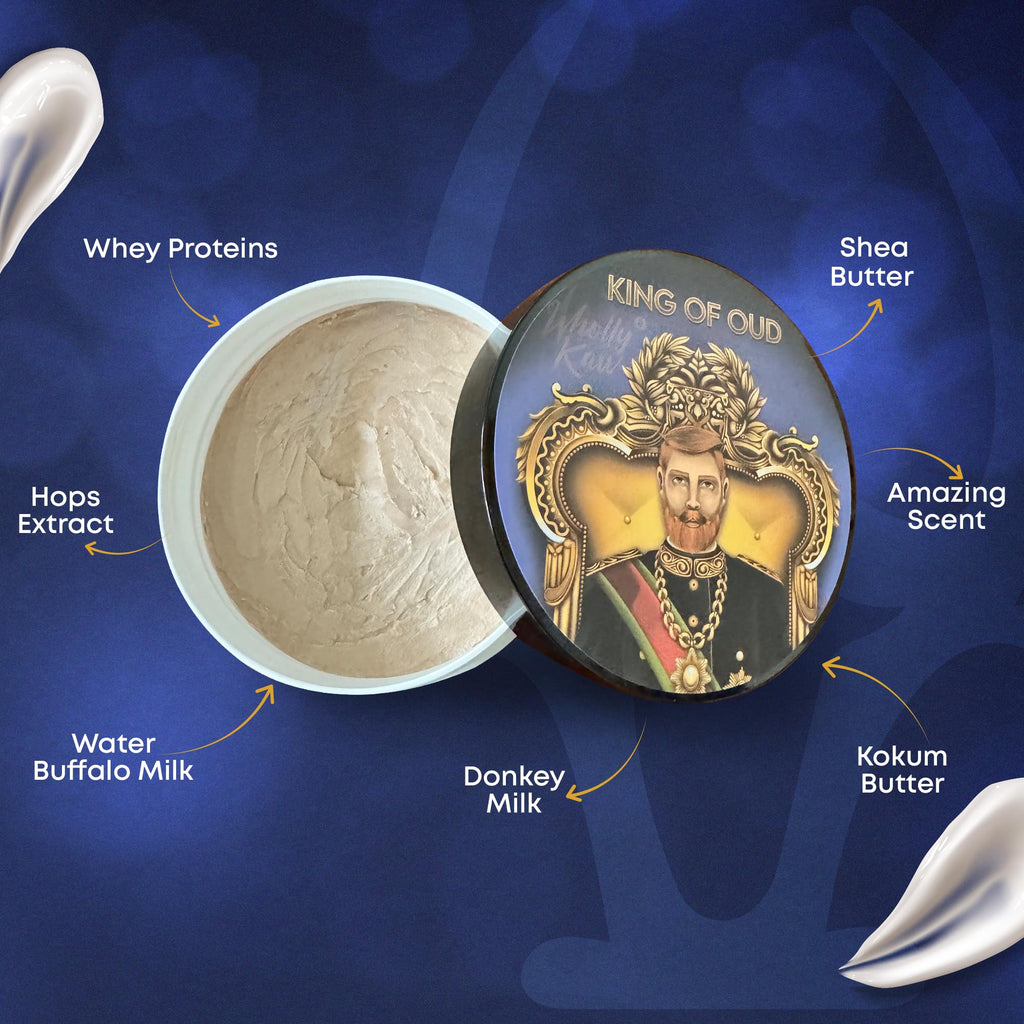 Wholly Kaw Shaving Soap | Luxury Dense, Rich & Creamy Lather Tallow Wet Shave Puck Notes of Bergamot Lemon Clary Sage Rose Pink Pepper Galbanum, Oud | Grooming and Skincare for Men 4 oz - King of Oud