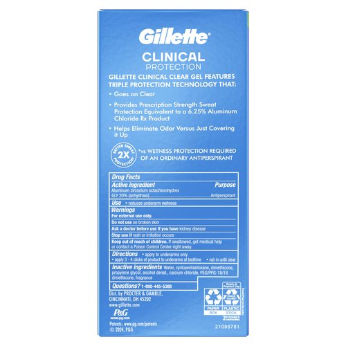 Gillette Clinical Antiperspirant and Deodorant for Men, 72hr Sweat & Odor Protection, Long Lasting Freshness, Anti-White Mark Technology, Clear Gel, Power Rush Scent, 2.6 oz