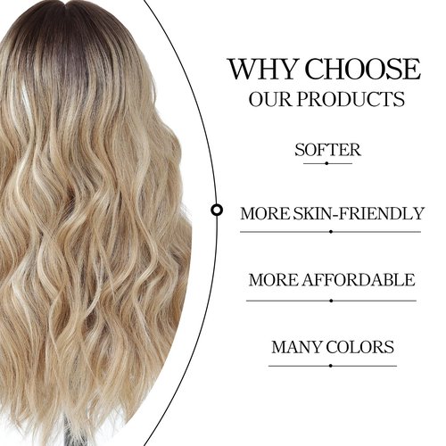 LuxeMelan Ash Blonde Balayage Blonde Lace Front Wig, Middle Part 20 Inch HD Lace Wig, Dark Brown to Golden Blonde Highlight M Hairline Natural Fit Natural Wavy Ombre Synthetic Heat Resistant Fiber