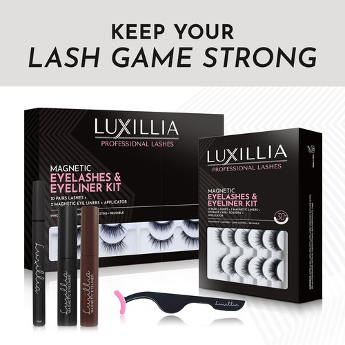 Luxillia 16-Piece Magnetic Eyelashes with Applicator & Magnetic Eyeliner Kit – Reusable Natural Magnetic Lashes – Easy Apply Lash Kit for Beginners – Waterproof, Short & Dramatic Looks