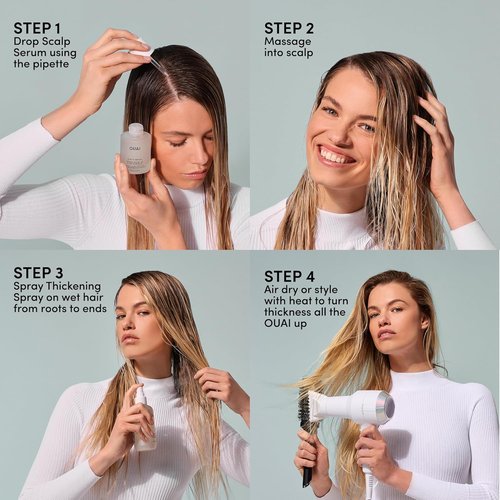 OUAI Hair Thickening Spray - Volumizing Formula for Thicker, Fuller Hair - Strengthens & Repairs (6 Fl Oz)