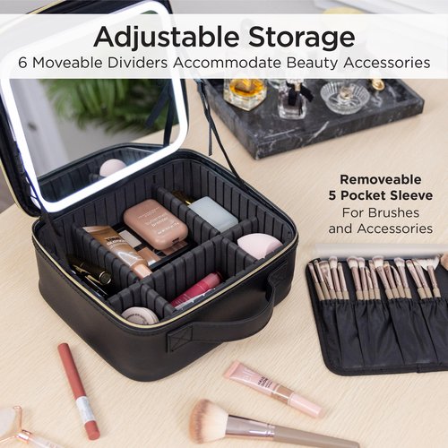 iHome Travel Makeup Bag with LED Mirror, Makeup Organizer with Lighted Mirror, Ideal Travel Essentials for Women (iCVS20)