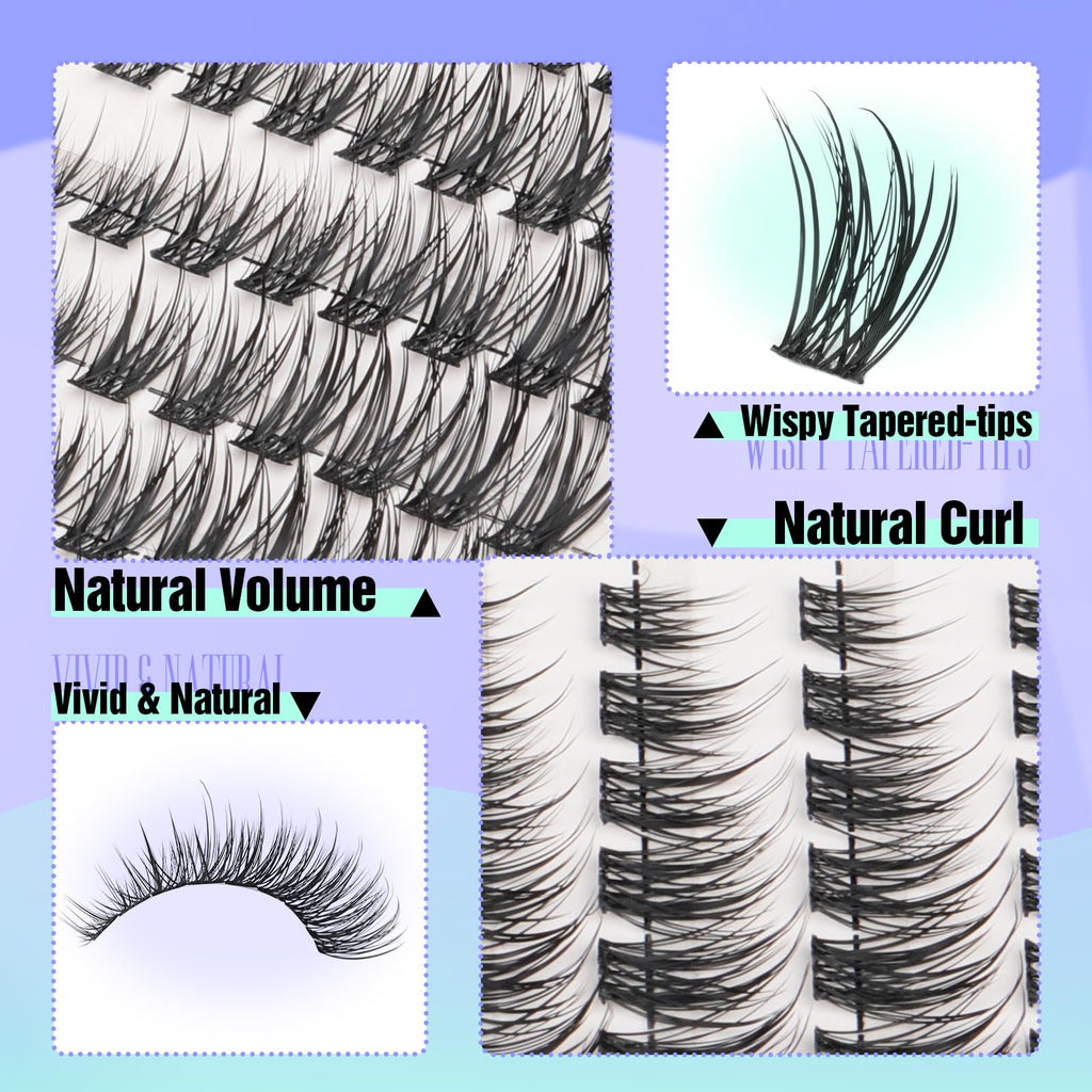 Yawamica Natural Lash Clusters Short Cat Eye Lash Extension 7-14mm Wispy Eyelash Clusters C Curly Individual Lashes Pre-mapped Left Right Cluster Eyelash Extensions DIY Lash Natural Look