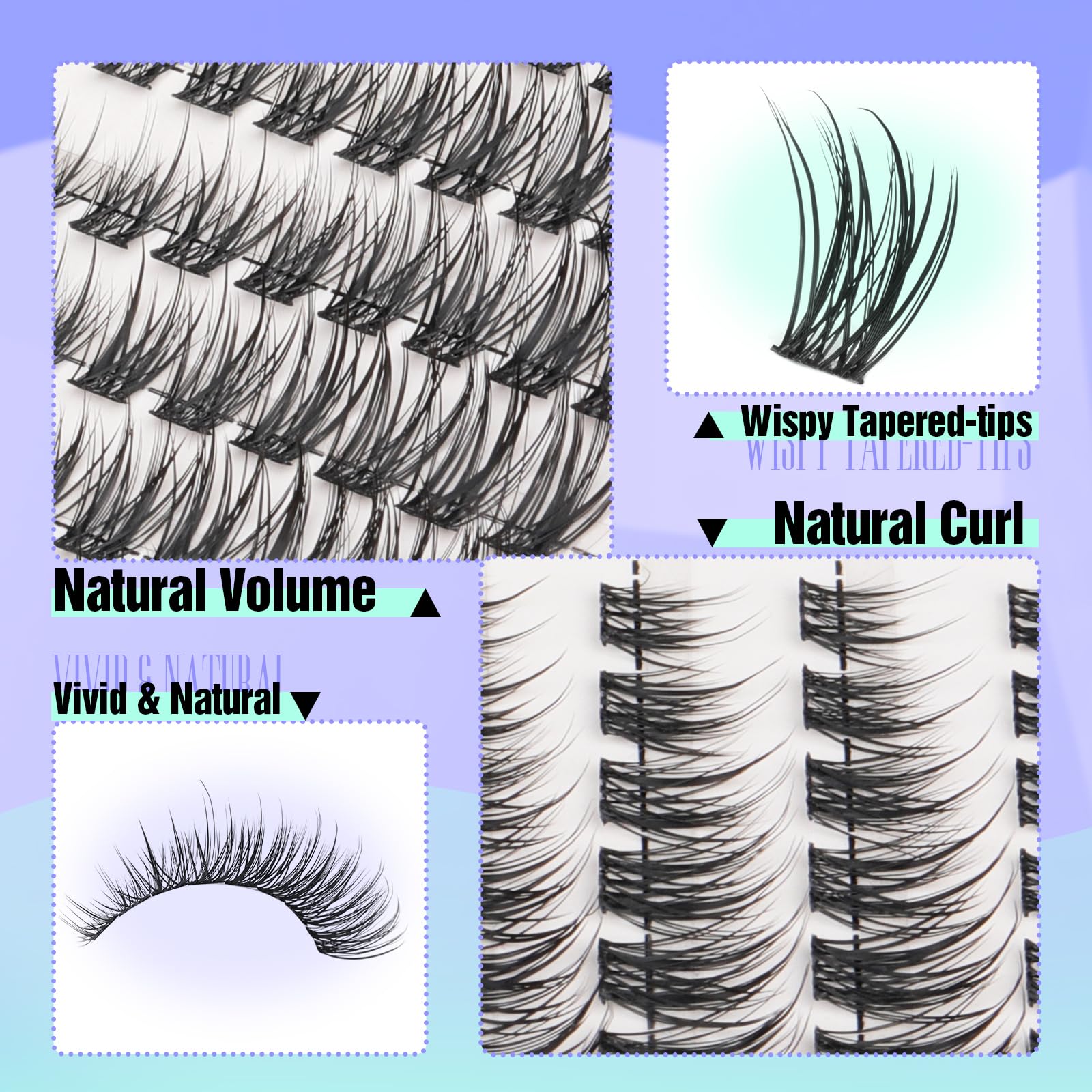 Yawamica Natural Lash Clusters Short Cat Eye Lash Extension 7-14mm Wispy Eyelash Clusters C Curly Individual Lashes Pre-mapped Left Right Cluster Eyelash Extensions DIY Lash Natural Look