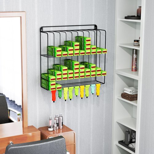 IKARE Hair Color Organizer Rack - Metal Tube Storage, Wall-Mounted Holder with Dye Paste Hanging Space for Salon, Beauty, Home