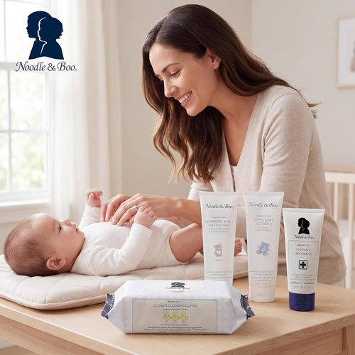 Noodle & Boo Fragrance-Free Baby Skincare Bundle - 4-Piece Set with Ointment, Shampoo, Lotion & Cloths for Sensitive Skin