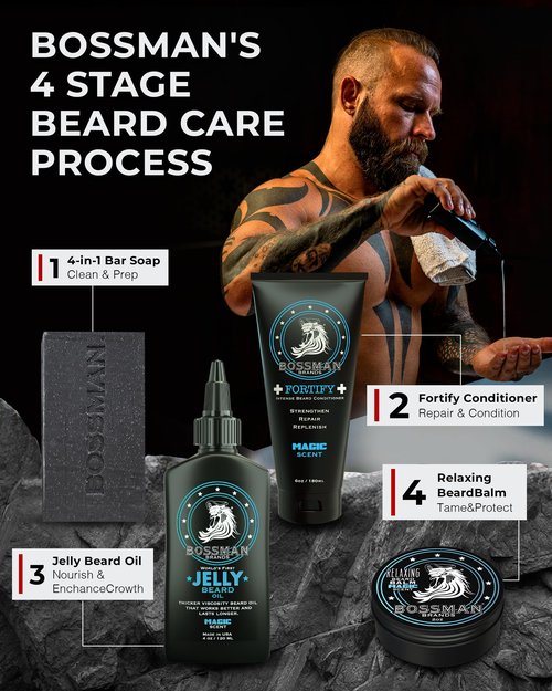 Bossman Fortify Intense Beard Conditioner for Men (Magic Scent) – Moisturizes, Replenishes & Protects with Natural Ingredients – Thicker Formula, Made in USA