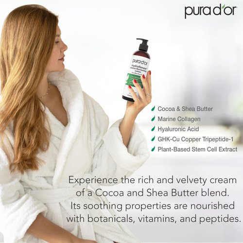 PURA D'OR HydraRenew Intense Moisturizing Lotion for Ultra Dry Skin – Hand & Body Cream with Cocoa & Shea Butters, Hyaluronic Acid, GHK-Cu Copper Tripeptide-1, Marine Collagen, Plant Stem Cells, 16 oz