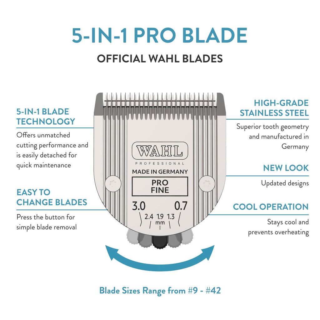 Wahl Professional Animal 5-in-1 Pro Adjustable Clipper Blade - for Arco, 5 Style Groom, Bravura, Chromado, Creativa, Figura & Motion Clippers - Replacement Blades - Silver