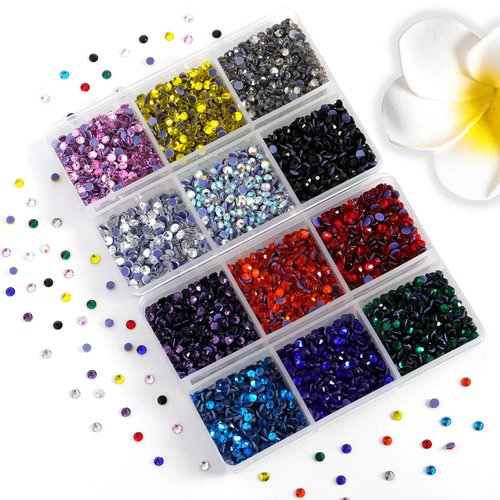 Hotfix Rhinestones Mixed 12 Colors, SS10 Rhinestones for Crafts Clothes, Hotfix Crystals with 1 Tweezers and 2 Wax Pencils
