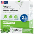 TCS Fresh Denture Cleaner – Professional Strength Concentrated Cleanser Mint Powder for Dental Cleaning – For Dentures, Night Guards, Aligners & Retainer Cleaner – 24 Packets (6 Month Supply)