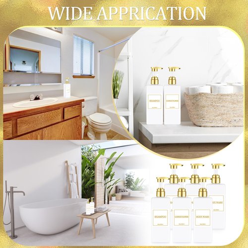 Gejoy 12 Pack White Shampoo and Conditioner Dispenser Bottles, 17 Oz/ 500ml Empty Refillable Pump Bottles with Labels and Marker Pen, Square Plastic Pump Dispenser Bottle for Bathroom Body Wash Shower