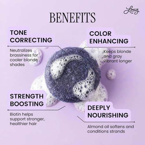 Loxy Purple Toning Shampoo Bar - Biotin & Almond Oil for Blonde/Grey Hair | Vegan & Cruelty Free | Zero Waste