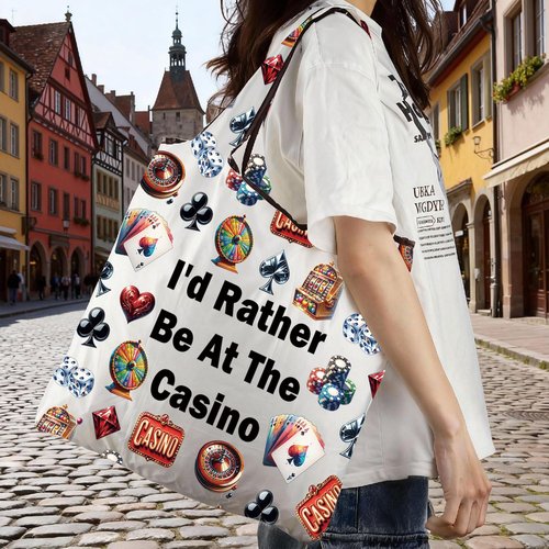 JXGZSO Gambler Gift I'd Rather Be At The Casino Makeup Bag Lucky Dice Pouch Bag Casino Lover Gift (Casino Folding Shopping Bag)